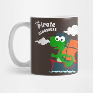 Vector illustration of dinosaur pirate on a ship at the sea Mug